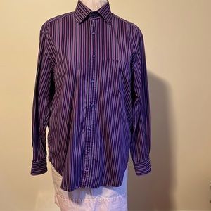 Bugatchi Uomo Large Purple Striped Mens Long Sleeve Dress Shirt size L